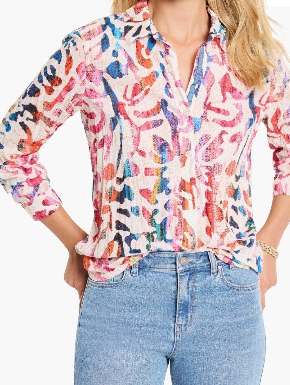 Women's Nic & Zoe Multicolor Abstract Print Button-Front Top